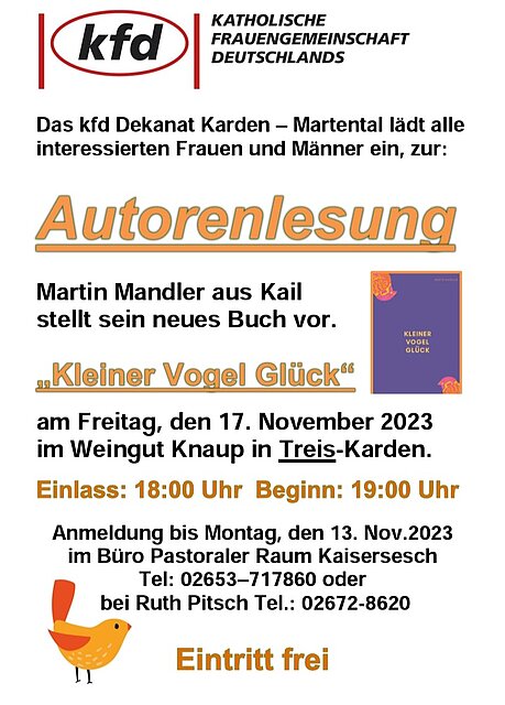 Flyer Autorenlesung kfd-Dekanat Karden-Martental