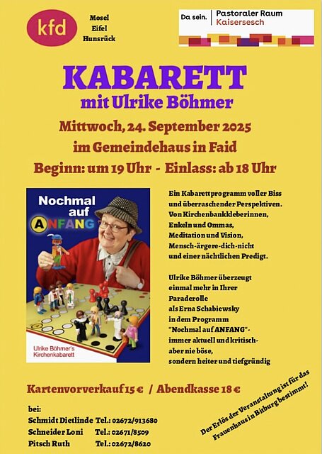 Veranstastaltungsplakat zur Kabarett mit Ulrike Boehmer am 24.09.2029 um 19 Uhr