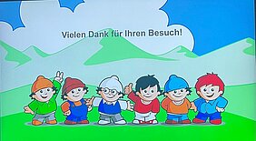 Abbildung einer Gruppe von ZDF-Mainzelmännchen, die teilweise winken. Darüber steht "Vielen Dank für Ihren Besuch!" Abbildung einer Gruppe von ZDF-Mainzelmännchen, die teilweise winken. Darüber steht "Vielen Dank für Ihren Besuch!"